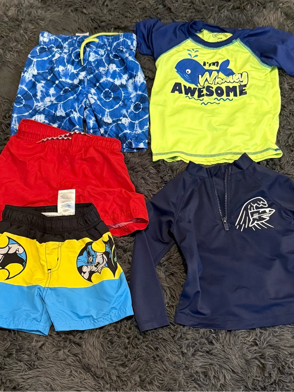 Bundle of 3 swim trunks and 2 Kids Rash Guard Swim Shirt - Blue